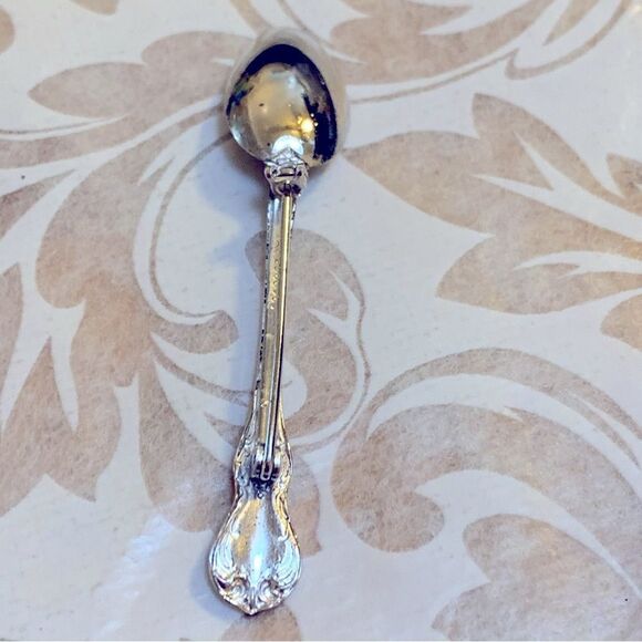 Mini Silver Spoon Brooch Pin 2.75” has Patent 2066969 on the back Gorgeous - Picture 2 of 8
